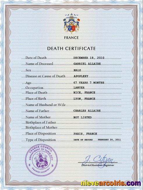 France vital record death certificate